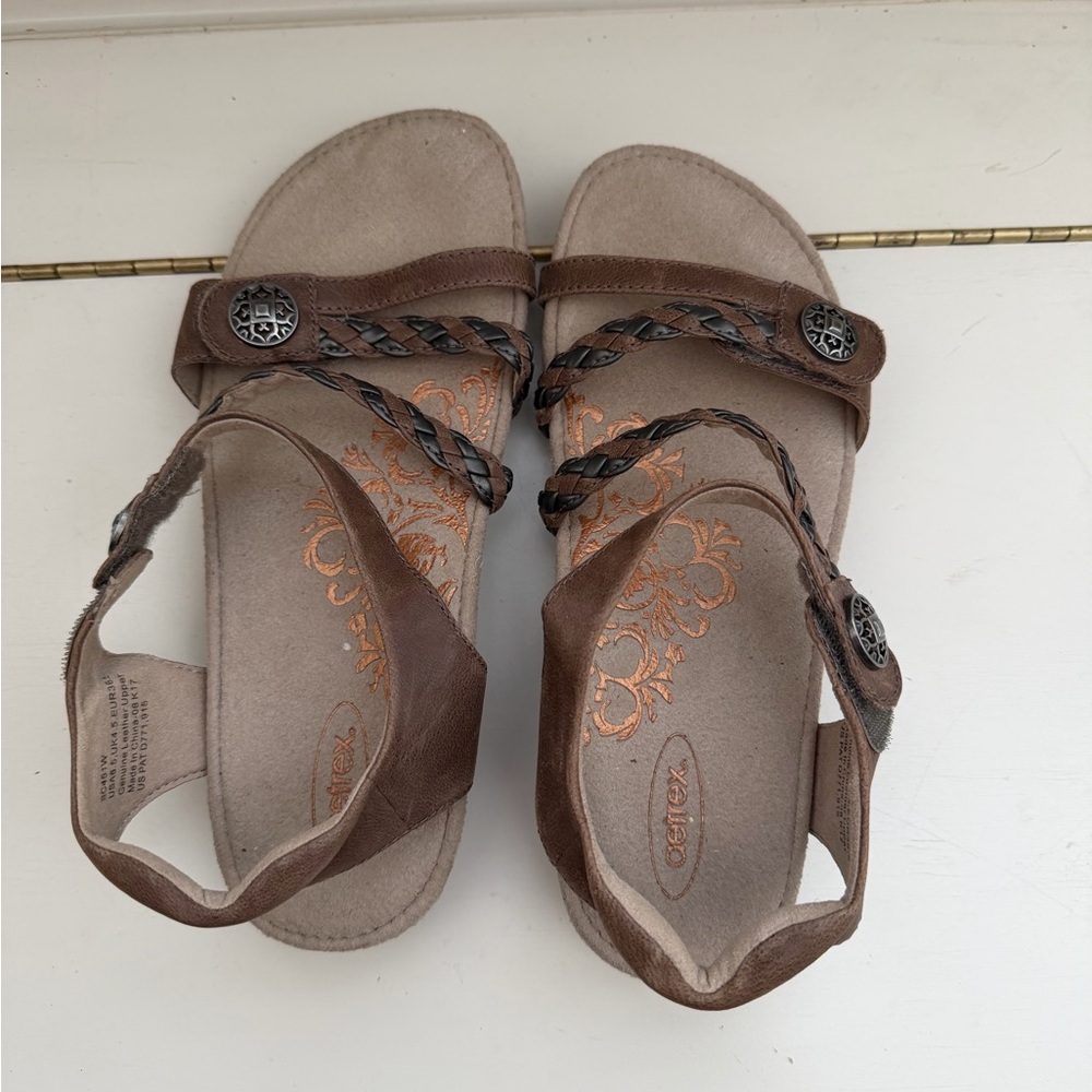 Aetrex Jillian Braided Leather Strap Sandal - Picture 2 of 5
